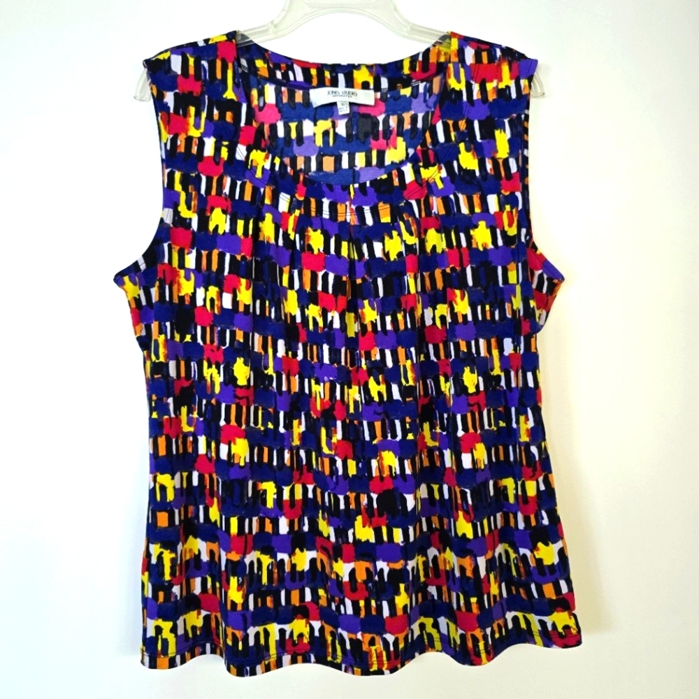 Jones Studio Jersey Knit XL Scoopneck Blouse Sleeveless Tank Shell Bright Colors